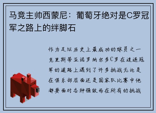 马竞主帅西蒙尼：葡萄牙绝对是C罗冠军之路上的绊脚石